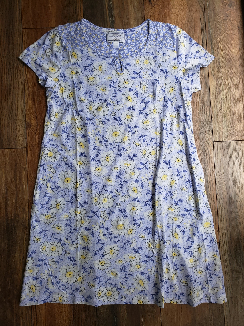 Midnight by Carole Hochman Lavender and Yellow Daisy-Print Short Sleeve Chemise